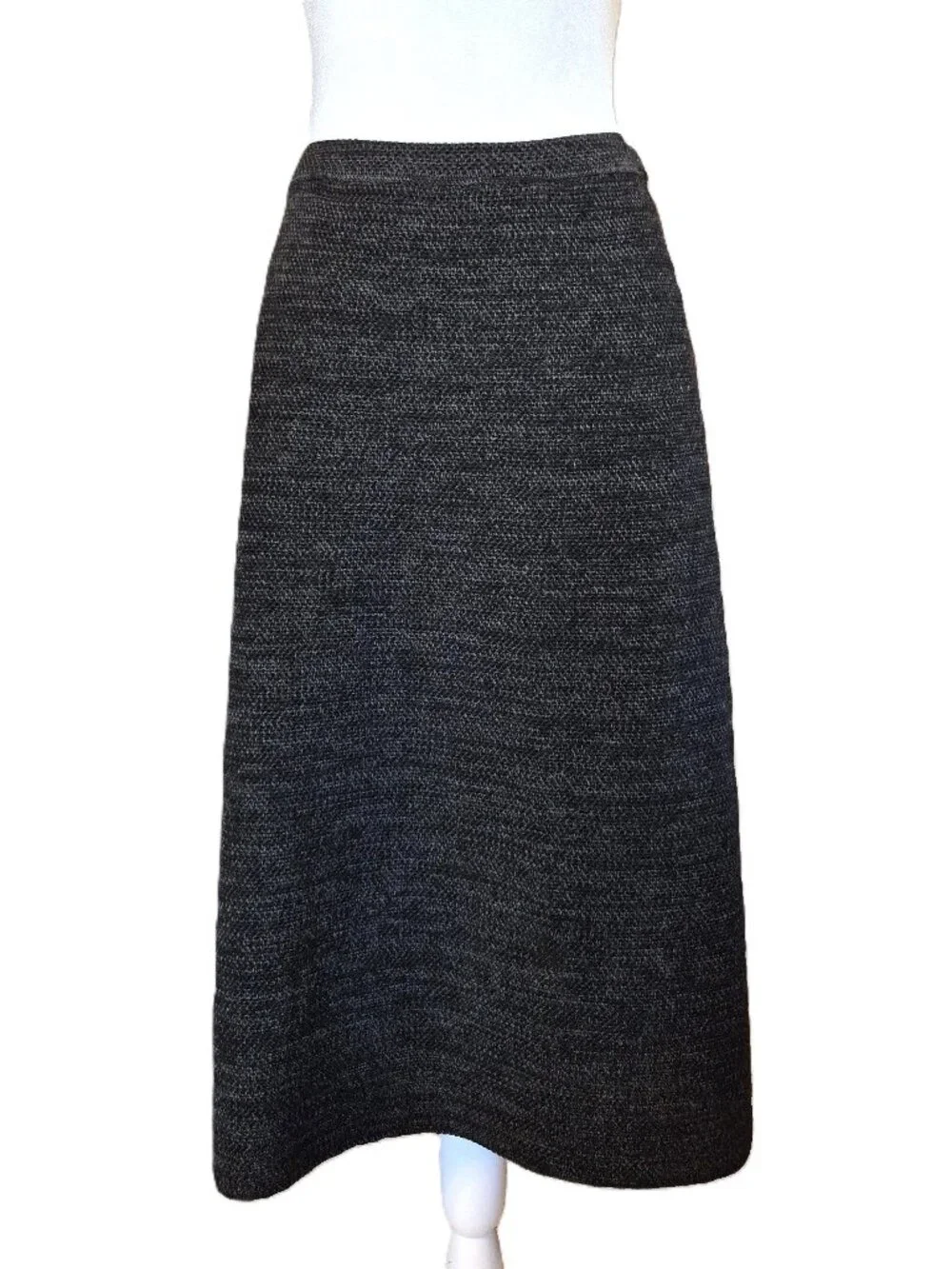 Fusun Merino Wool A-Line Midi Skirt Womens Sz L Black Lagenlook Art to Wear Knit